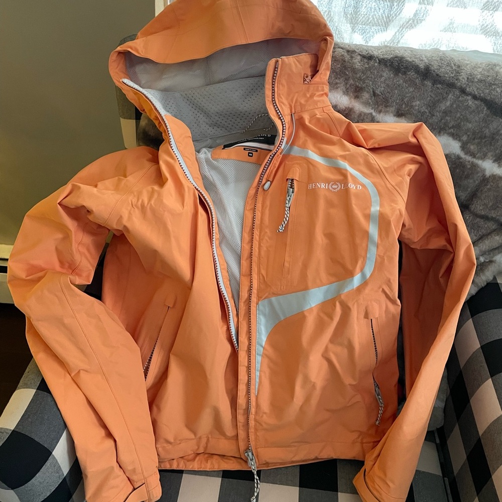 EUC Henri Lloyd orange hooded rain coat.